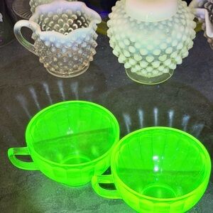 Federal Glass Hostess Green Uranium Glass Optic Coffee/Tea Cup